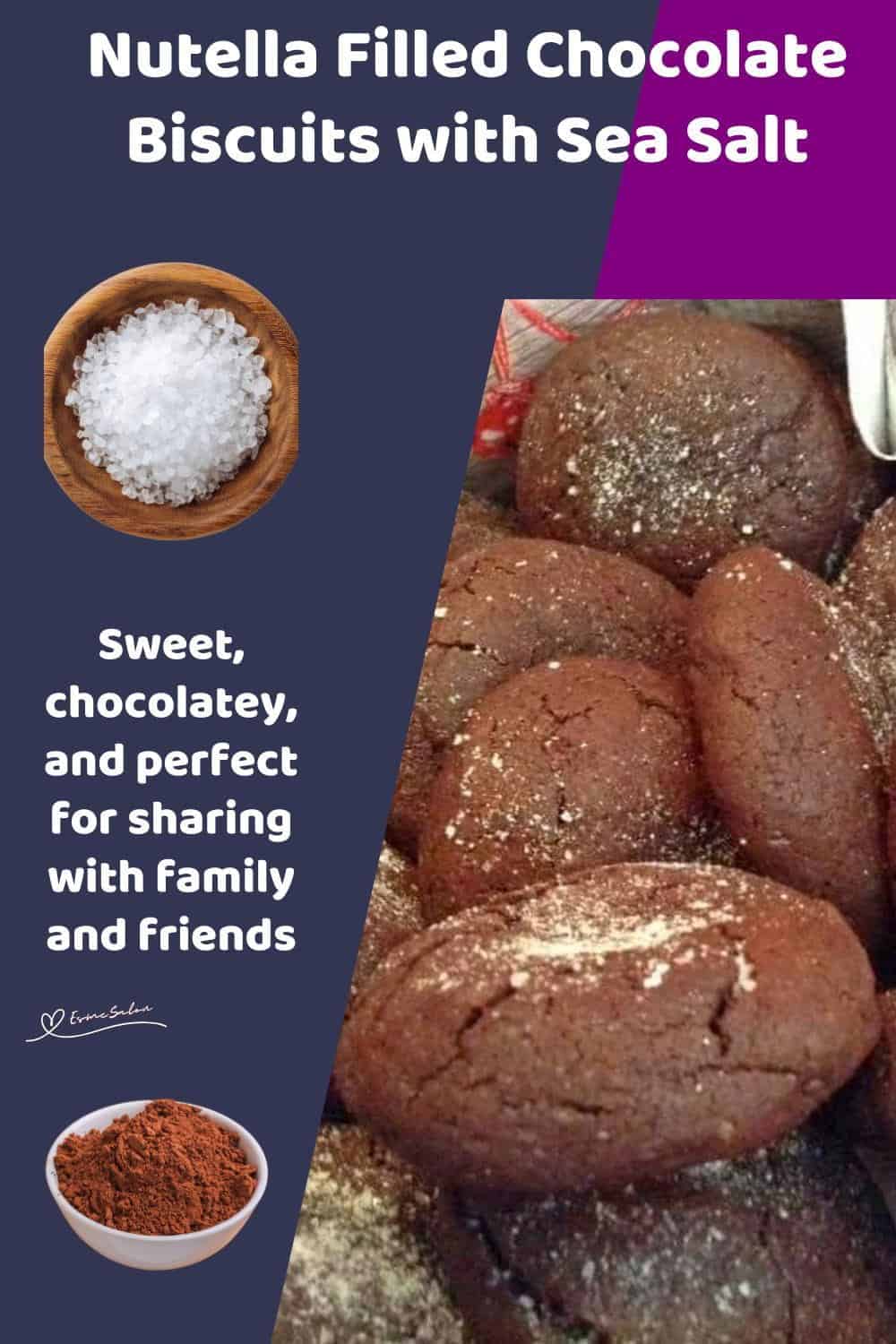 An image of a plate of Nutella Filled Chocolate Biscuits sprinkled with Coarse Sea Salt