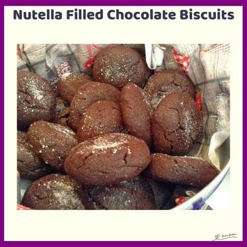 An image of a plate of Nutella Filled Chocolate Biscuits sprinkled with Coarse Sea Salt