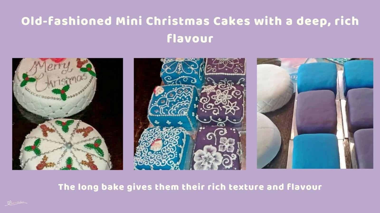 An image of Mini Christmas Cakes with intricate and fancy decoration