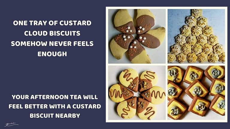 An image of various shapes of Custard Cloud Biscuits
