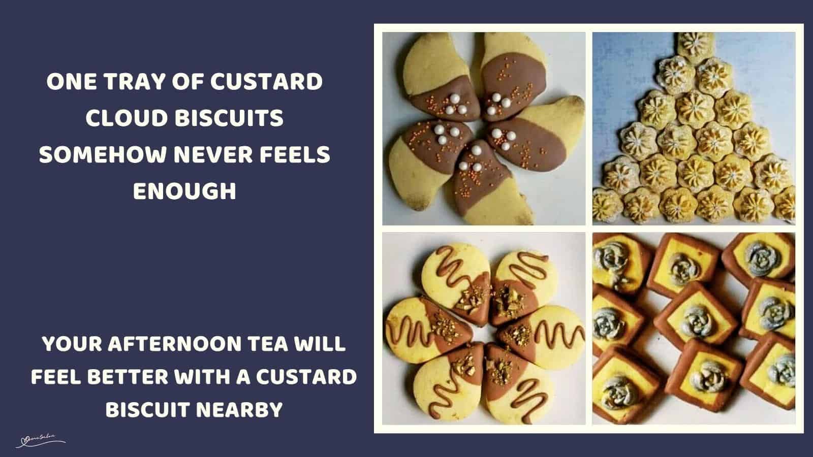 An image of various shapes of Custard Cloud Biscuits