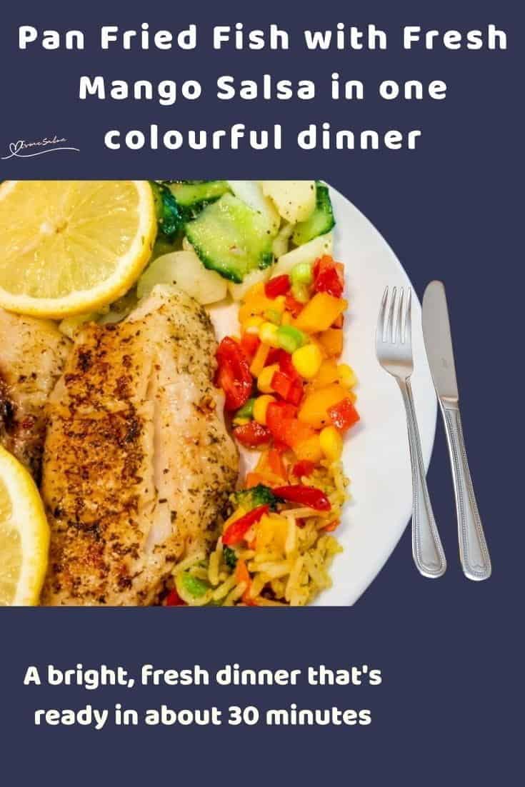 An image of Fried Fish, with lemon and Fresh Mango Salsa