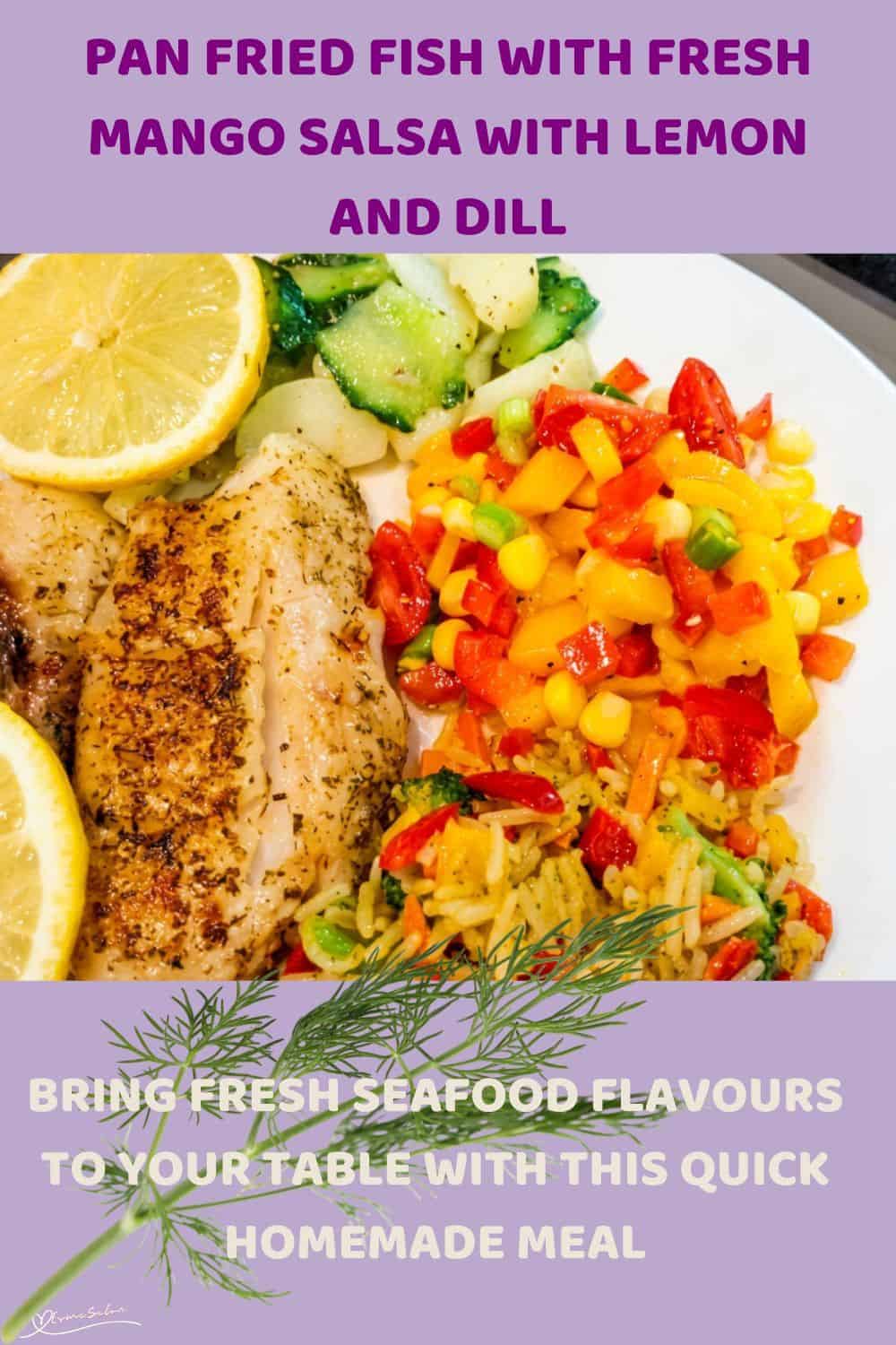 An image of Fried Fish, with lemon and Fresh Mango Salsa