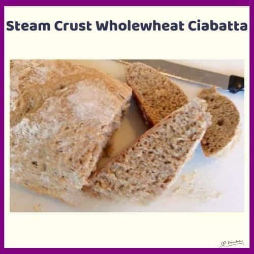 An image of Wholewheat Ciabatta Bread baked with an ovenproof dish filled with hot water on the bottom rack