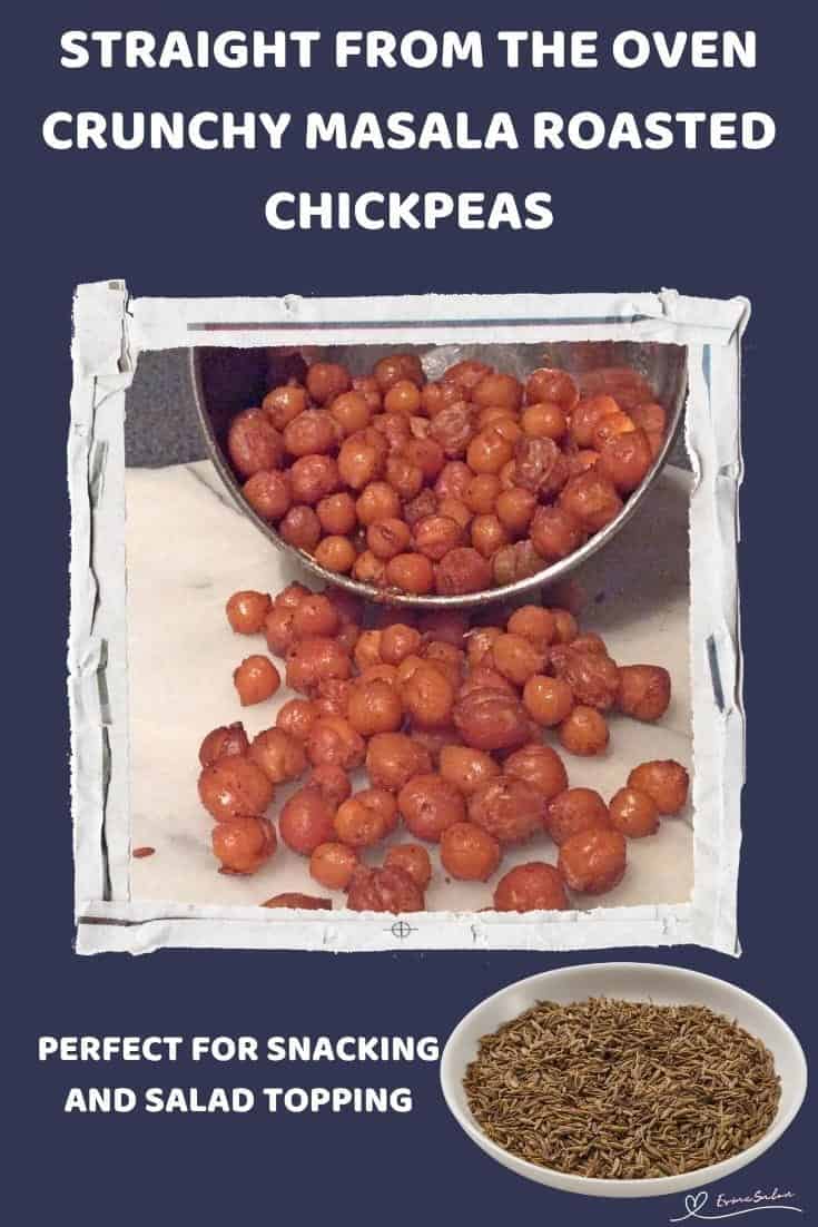 An image of Crunchy Masala Roasted Chickpeas with Chili and garlic powder, as well as roasted Cumin