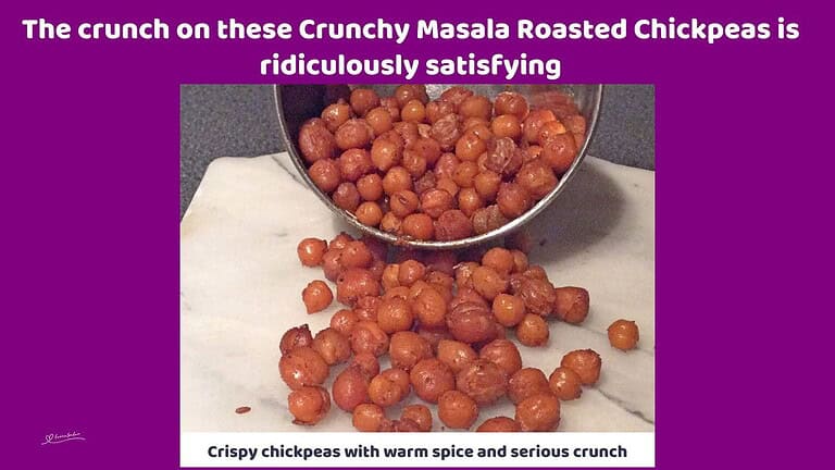 An image of Crunchy Masala Roasted Chickpeas with Chili and garlic powder, as well as roasted Cumin