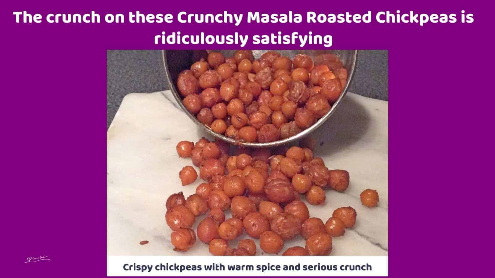 An image of Crunchy Masala Roasted Chickpeas with Chili and garlic powder, as well as roasted Cumin