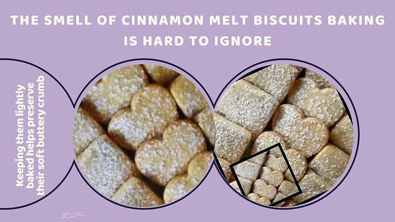 An image of Cinnamon Melt Biscuits with a dusting of icing sugar