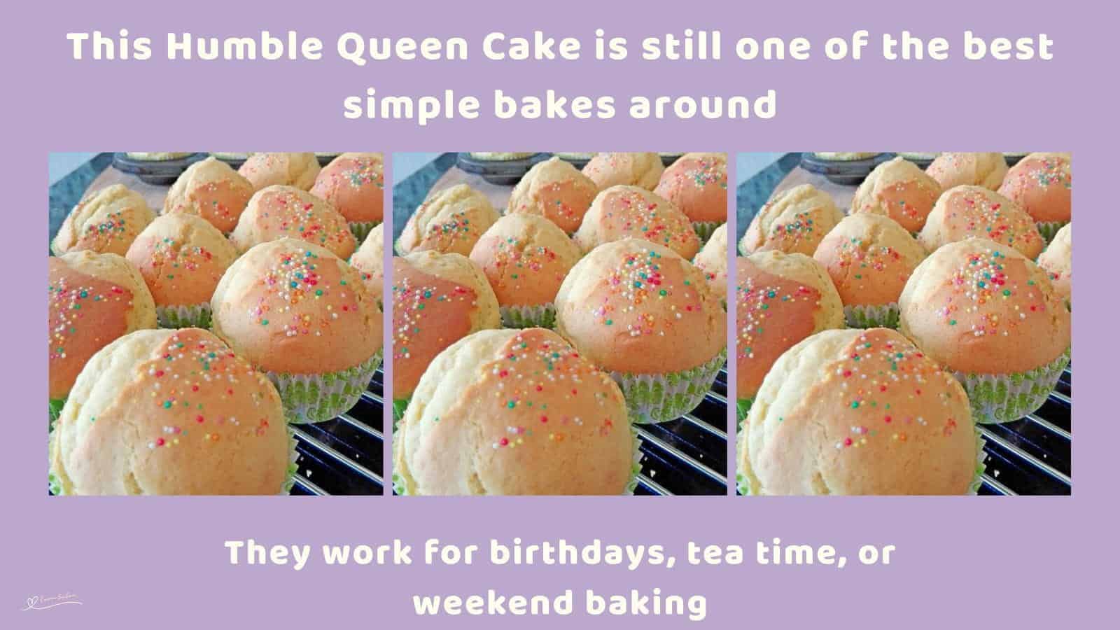 An image of Humble Queen Cupcakes with sprinkles in green cupcake paper holders