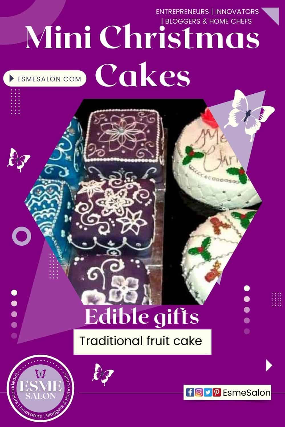 Mini Christmas Cakes, small edible and traditional fruit Christmas cakes