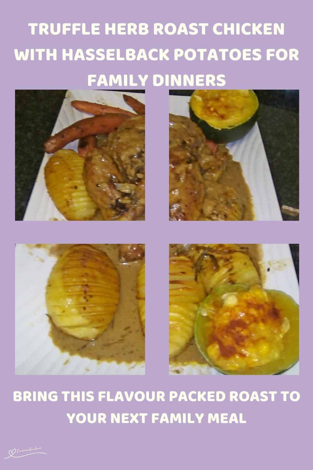 An image of a Truffle Herb Roast Chicken with Hasselback Potatoes with Fresh Herbs and Garlic