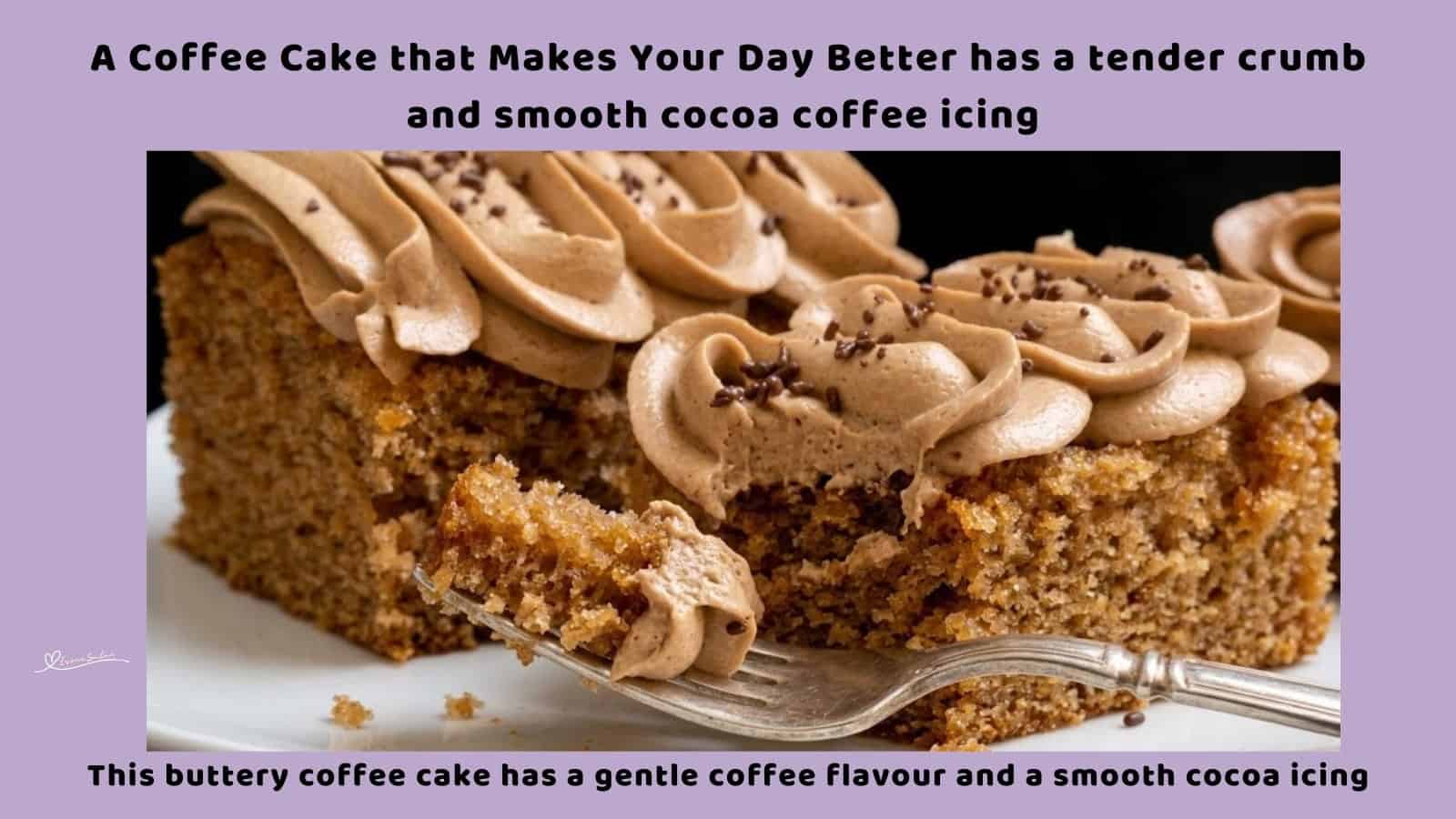 An image of cubes of Coffee Cake with Coffee Icing