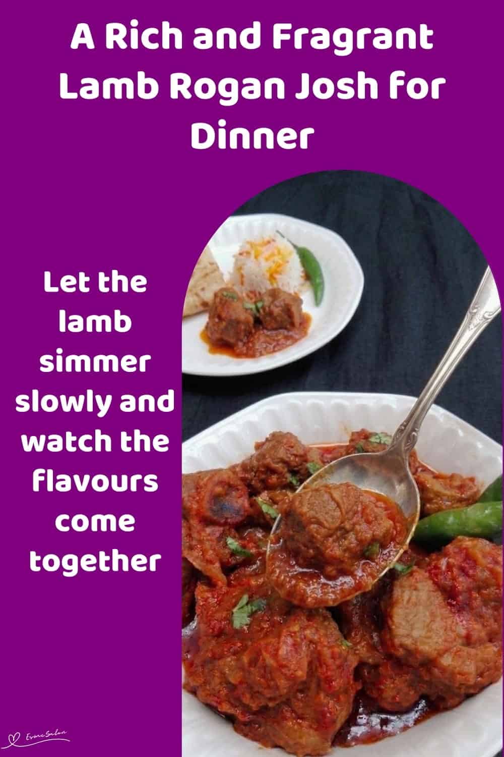 An image of a plate of Lamb Rogan Josh with tender lamb, tomato, yogurt and warming spices