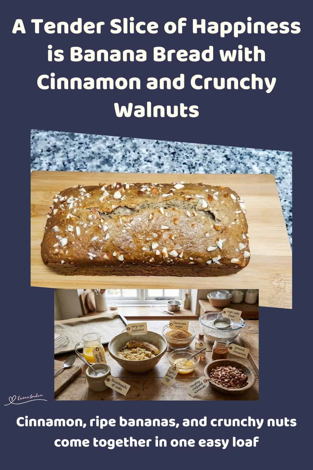 An image of a Banana Bread with Cinnamon and Crunchy Walnuts
