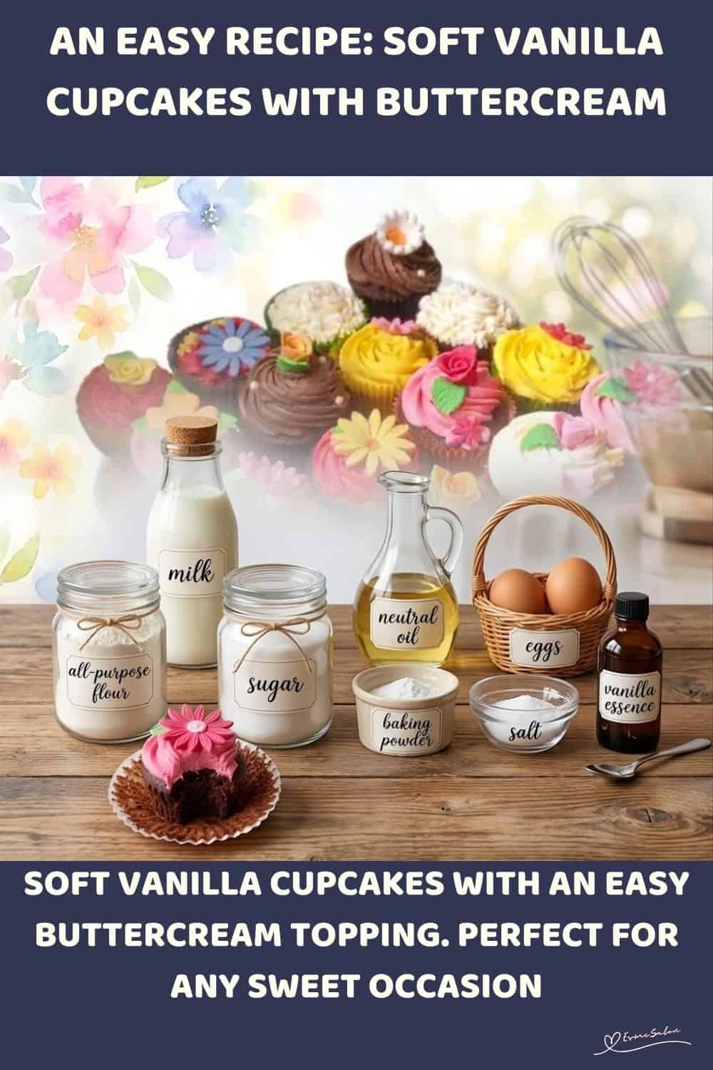 An image of a plate of colourful Soft Vanilla Cupcakes with Buttercream frosting