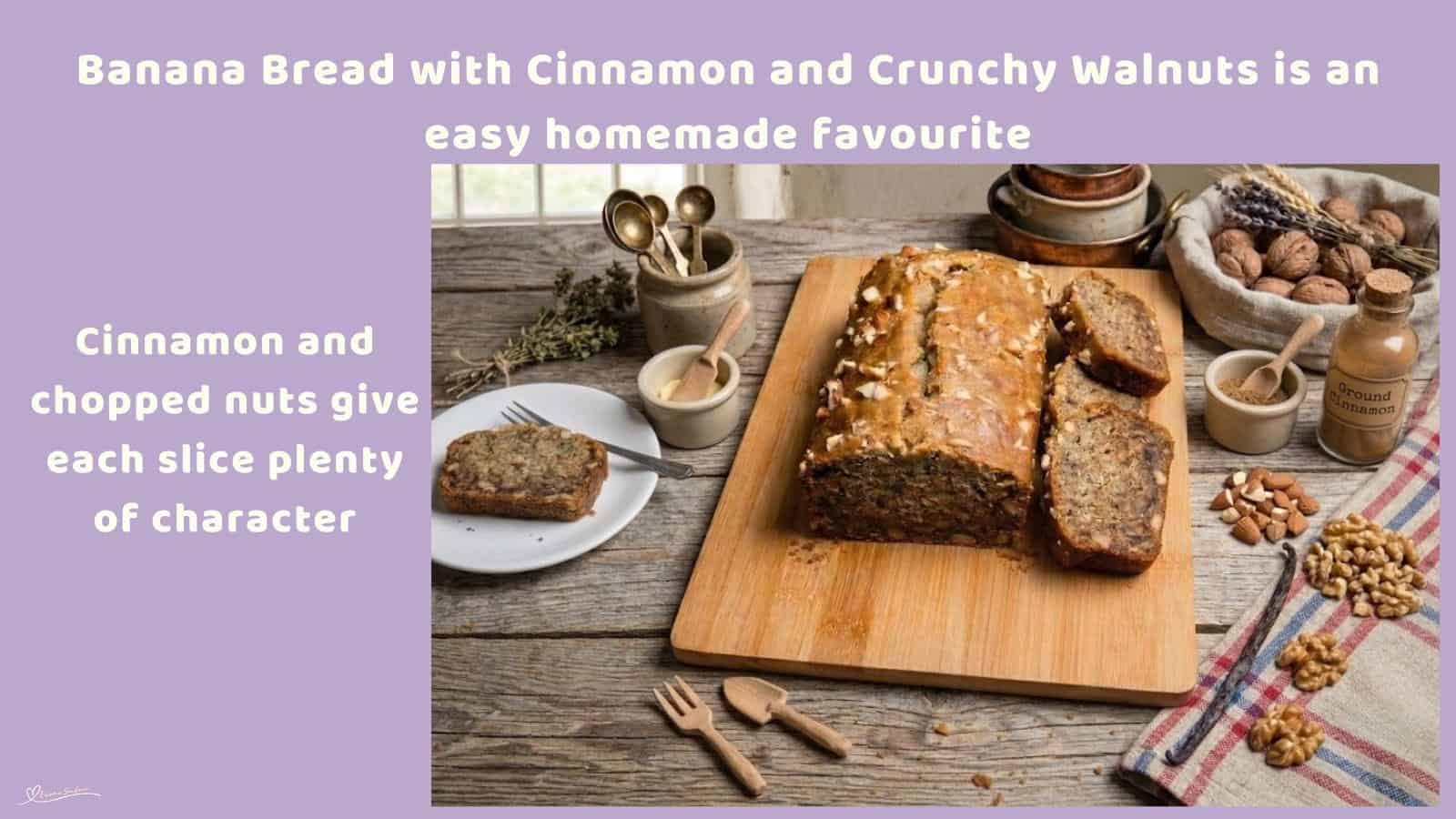 An image of a Banana Bread with Cinnamon and Crunchy Walnuts