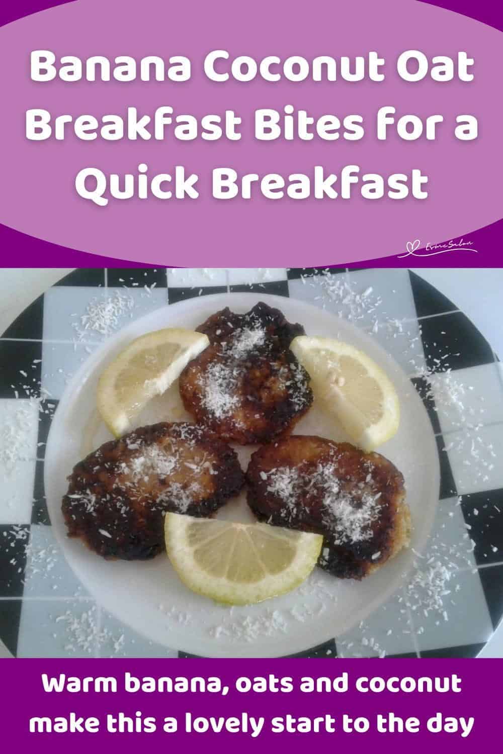 An image of Banana Coconut Oat Breakfast Bites with coconut and honey