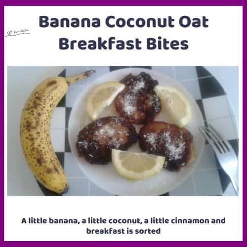 An image of Banana Coconut Oat Breakfast Bites with coconut and honey