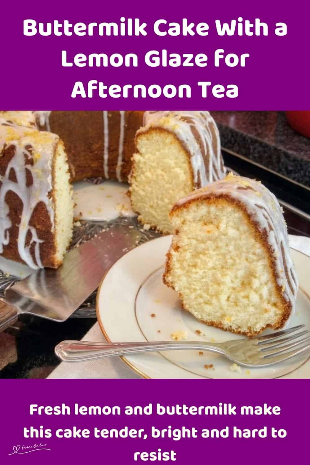An image of a Bundt Buttermilk Cake With a Lemon Glaze and grated sprinkled lemon