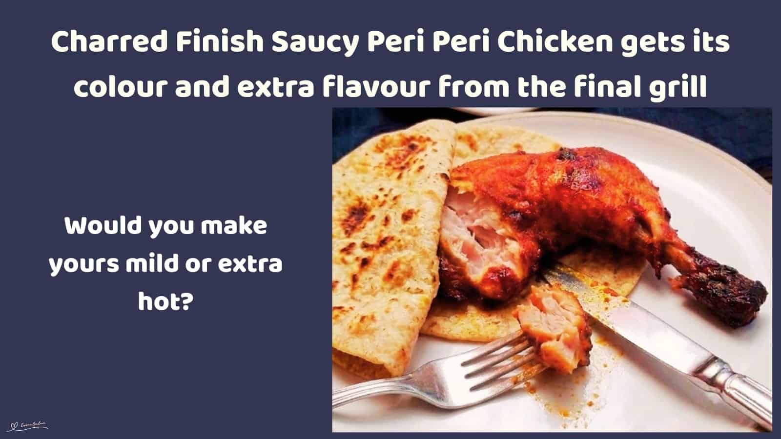 An image of a plate of Charred Finish Saucy Peri Peri Chicken pieces