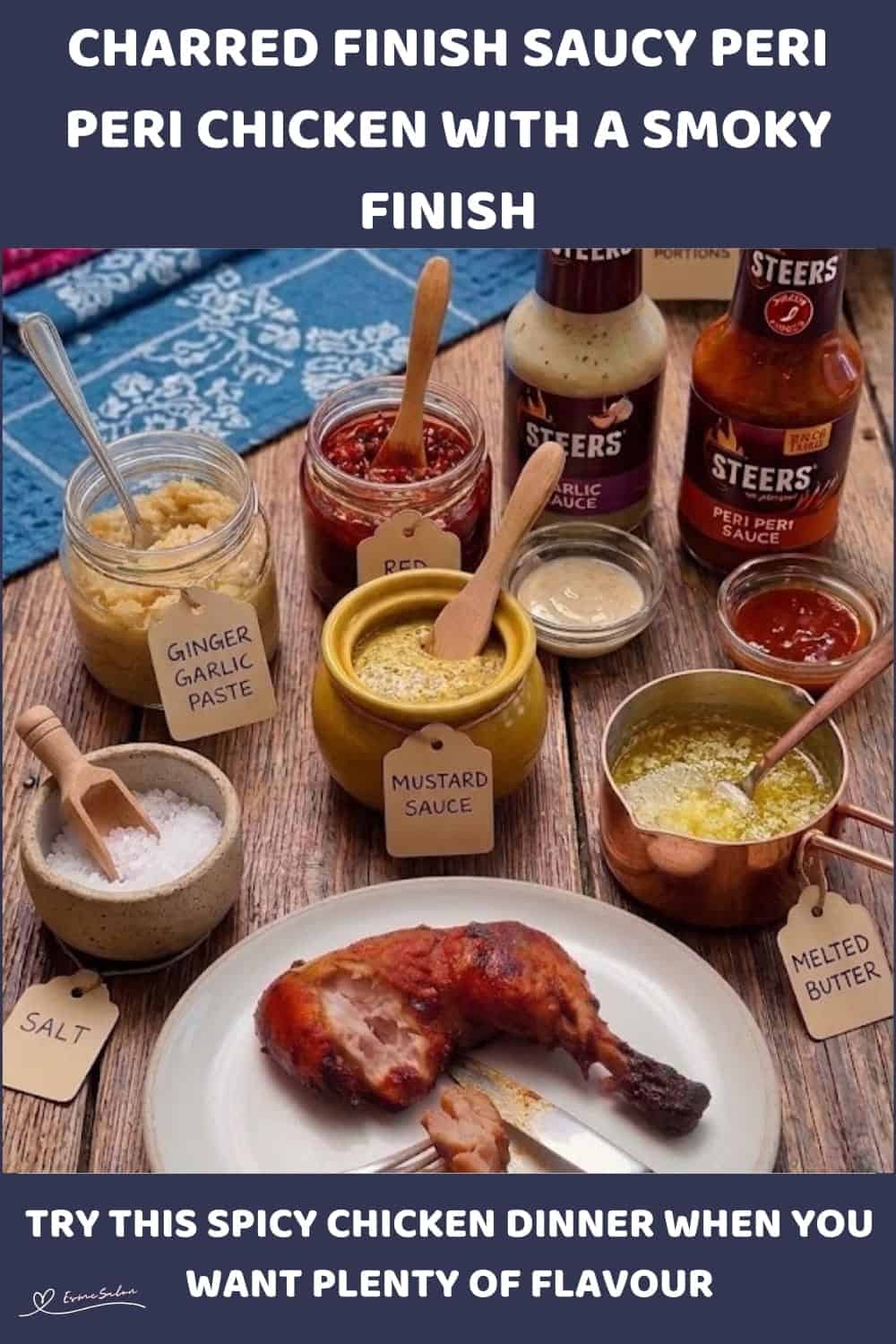 An image of a plate of Charred Finish Saucy Peri Peri Chicken pieces