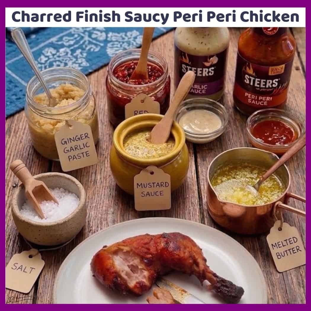 An image of a plate of Charred Finish Saucy Peri Peri Chicken pieces