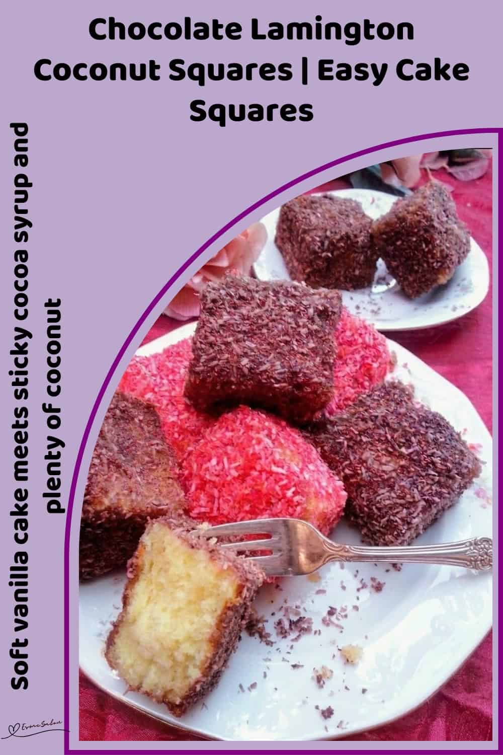An image of a plate with Chocolate and Red colored Lamington Coconut Squares