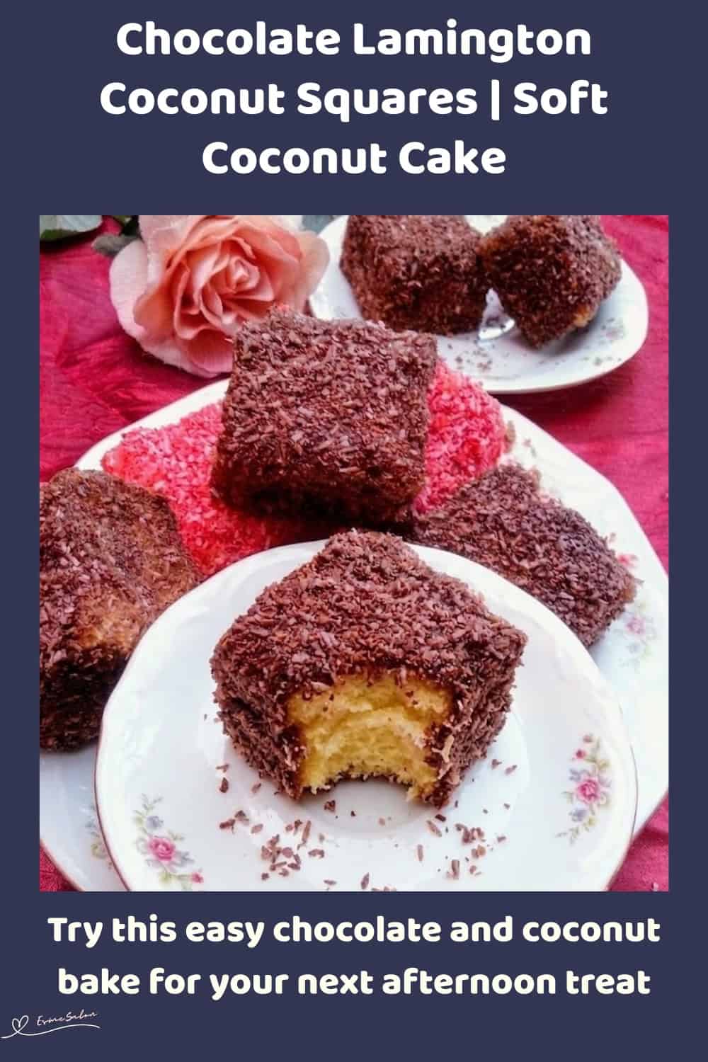An image of a plate with Chocolate and Red colored Lamington Coconut Squares