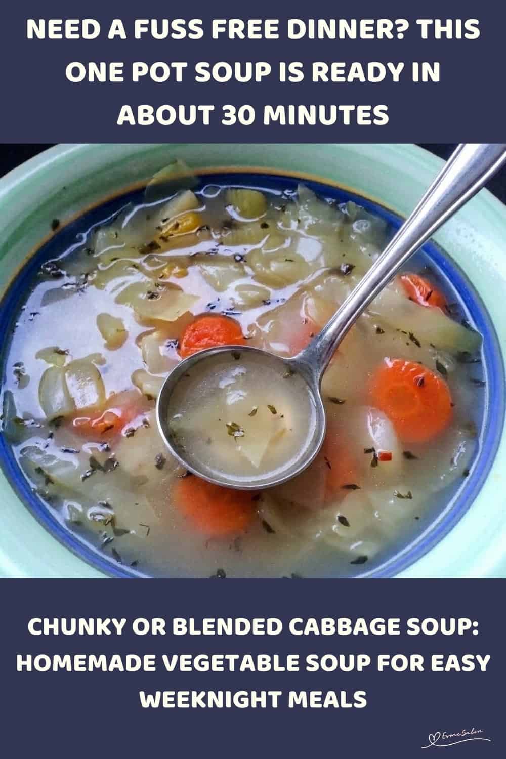 An image of a bowl of Chunky or Blended Cabbage Soup