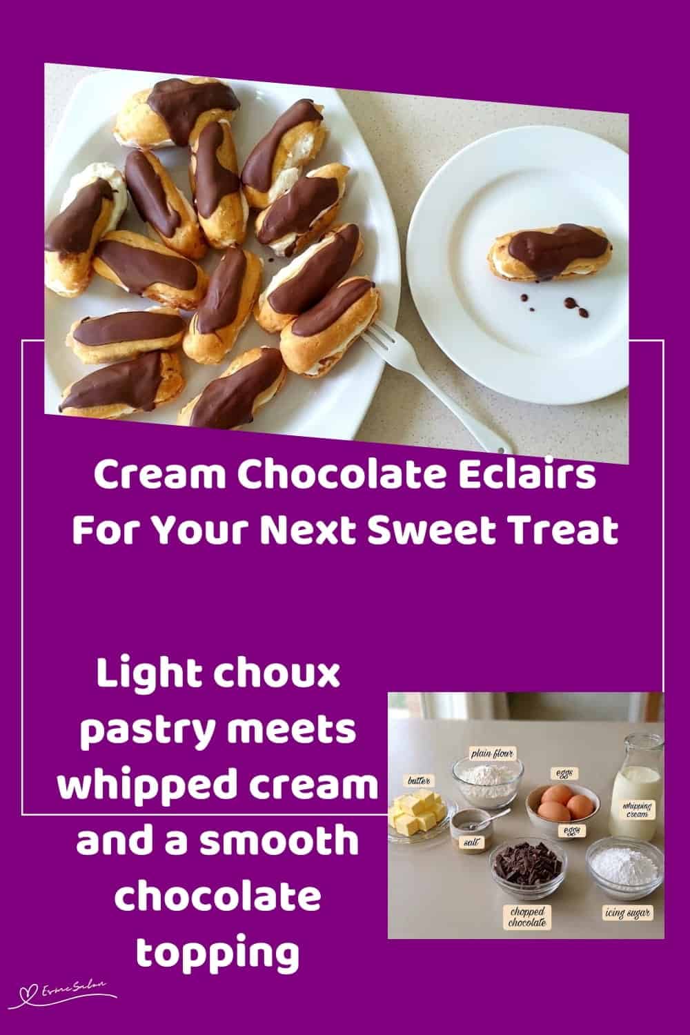 An image of a plate with Choux Pastry Cream Chocolate Eclairs