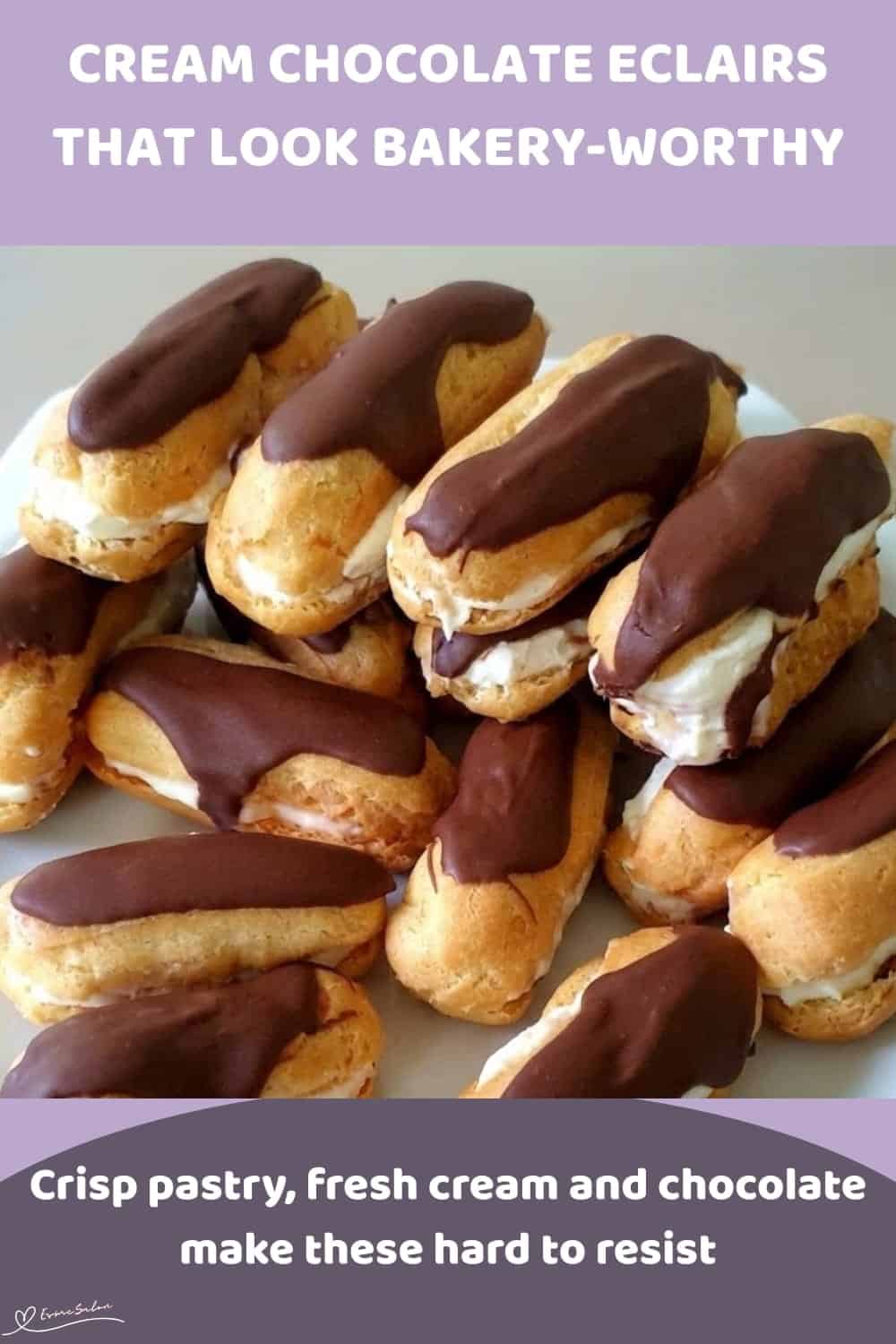 An image of a plate with Choux Pastry Cream Chocolate Eclairs