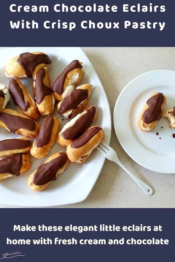 An image of a plate with Choux Pastry Cream Chocolate Eclairs