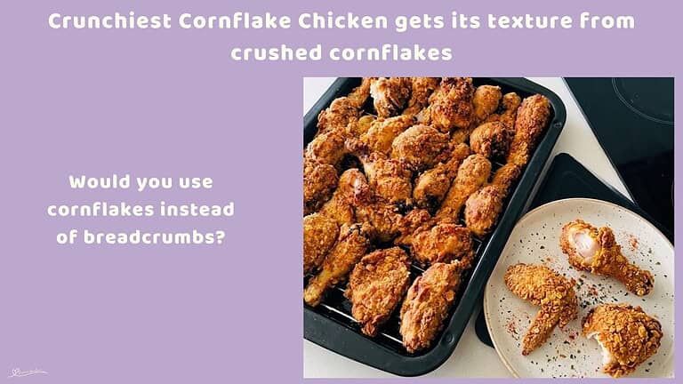 An image of a dripping rack with Crunchiest Cornflake Chicken made of cornflakes, spices and buttermilk