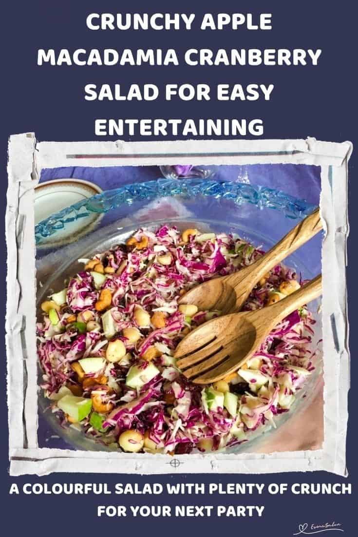 An image of a bowl of Crunchy Cranberry Salad with Crisp Red Cabbage, Tart Apples and Crunchy Macadamias
