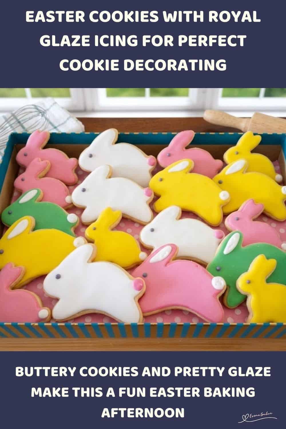 An image of a Easter Cookies with Royal Glaze Icing in Bunny, flower and Egg shapes