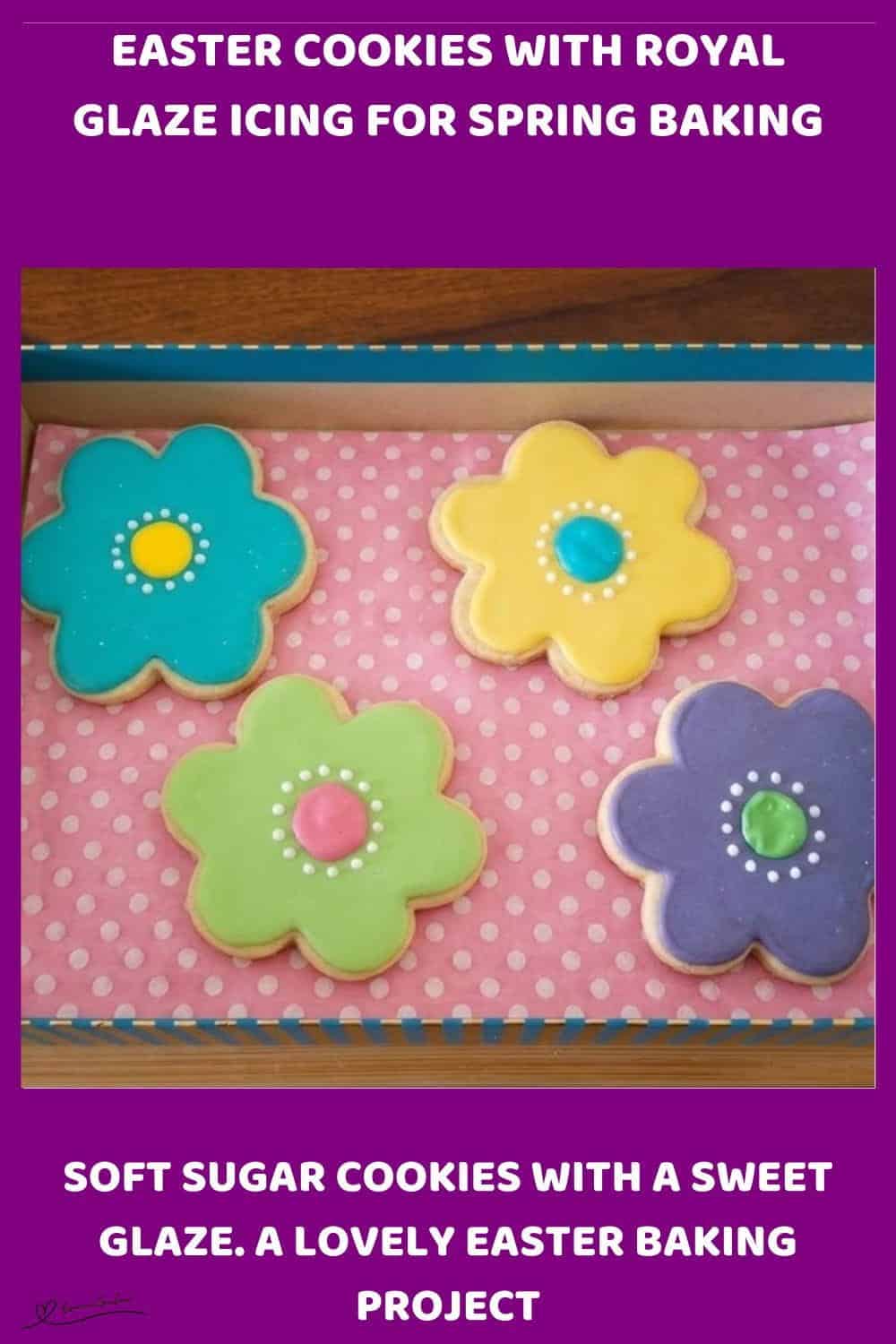 An image of a Easter Cookies with Royal Glaze Icing in Bunny, flower and Egg shapes