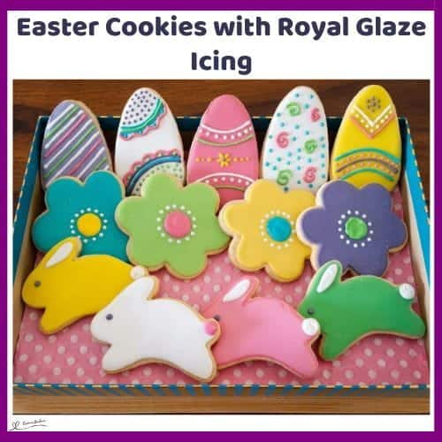 An image of a Easter Cookies with Royal Glaze Icing in Bunny, flower and Egg shapes