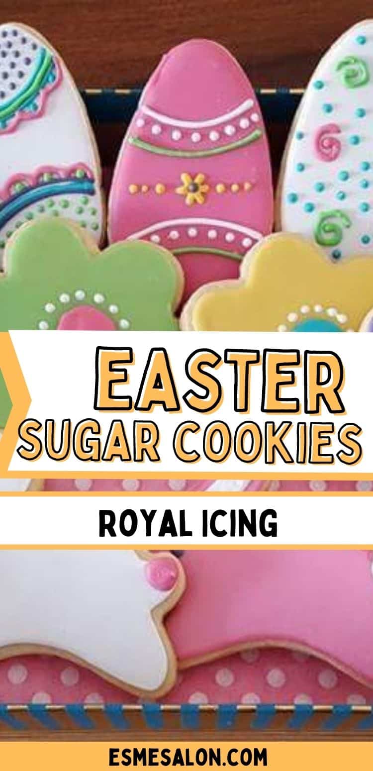 Easter sugar cookies with royal icing and beautiful bunny, flower and egg designs
