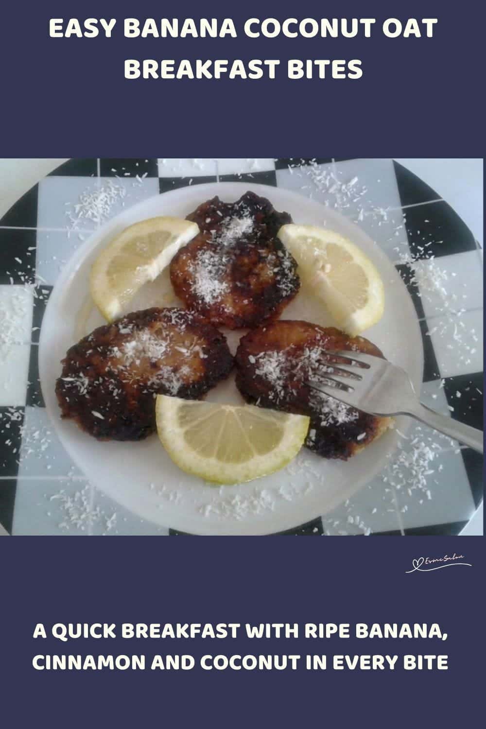 An image of Banana Coconut Oat Breakfast Bites with coconut and honey