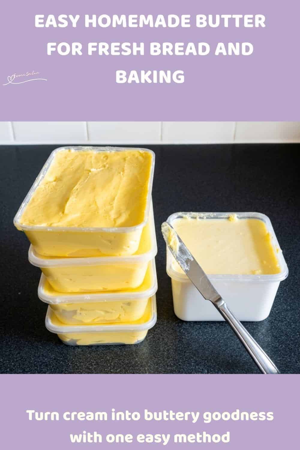 An image of Homemade Butter in tubs and some with fresh herbs