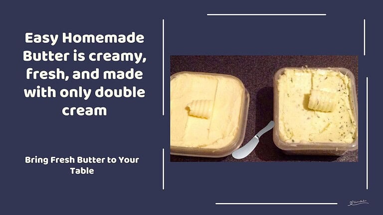 An image of Homemade Butter in tubs and some with fresh herbs