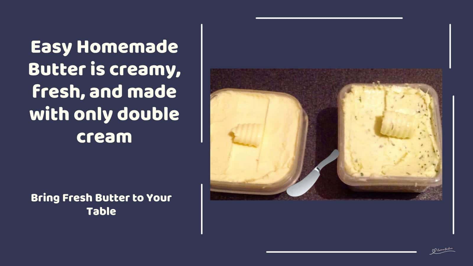 An image of Homemade Butter in tubs and some with fresh herbs