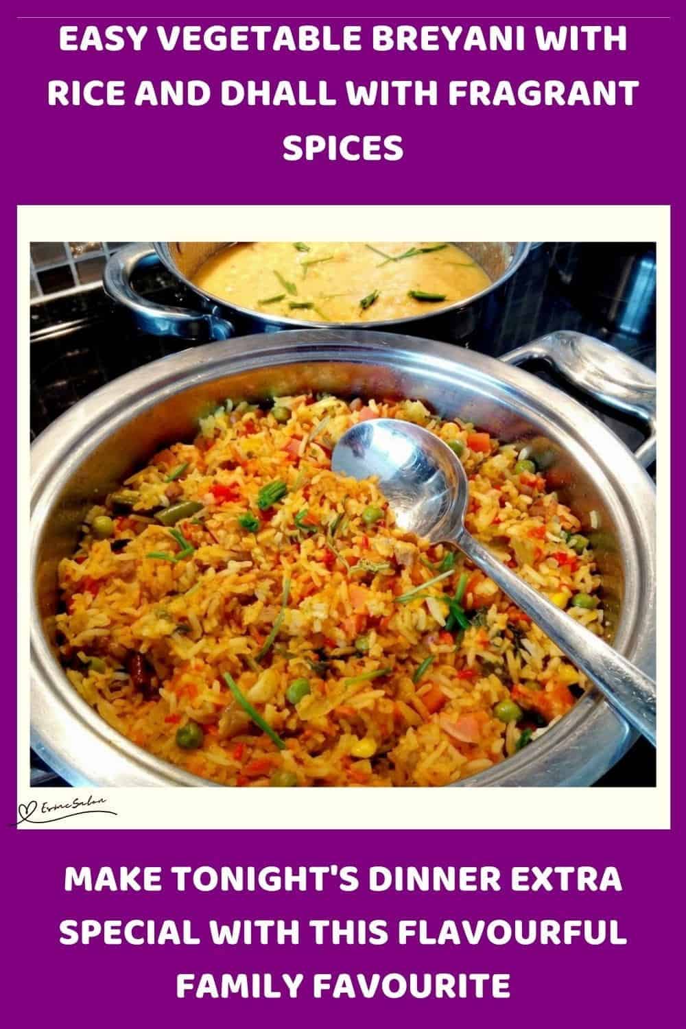 An image of a colourful, bold spice Vegetable Breyani with Rice and Dhall