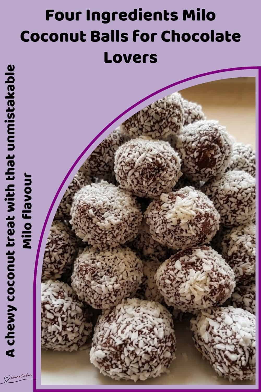 An image of a plate filled with Milo Coconut Balls, only 4 simple ingredients