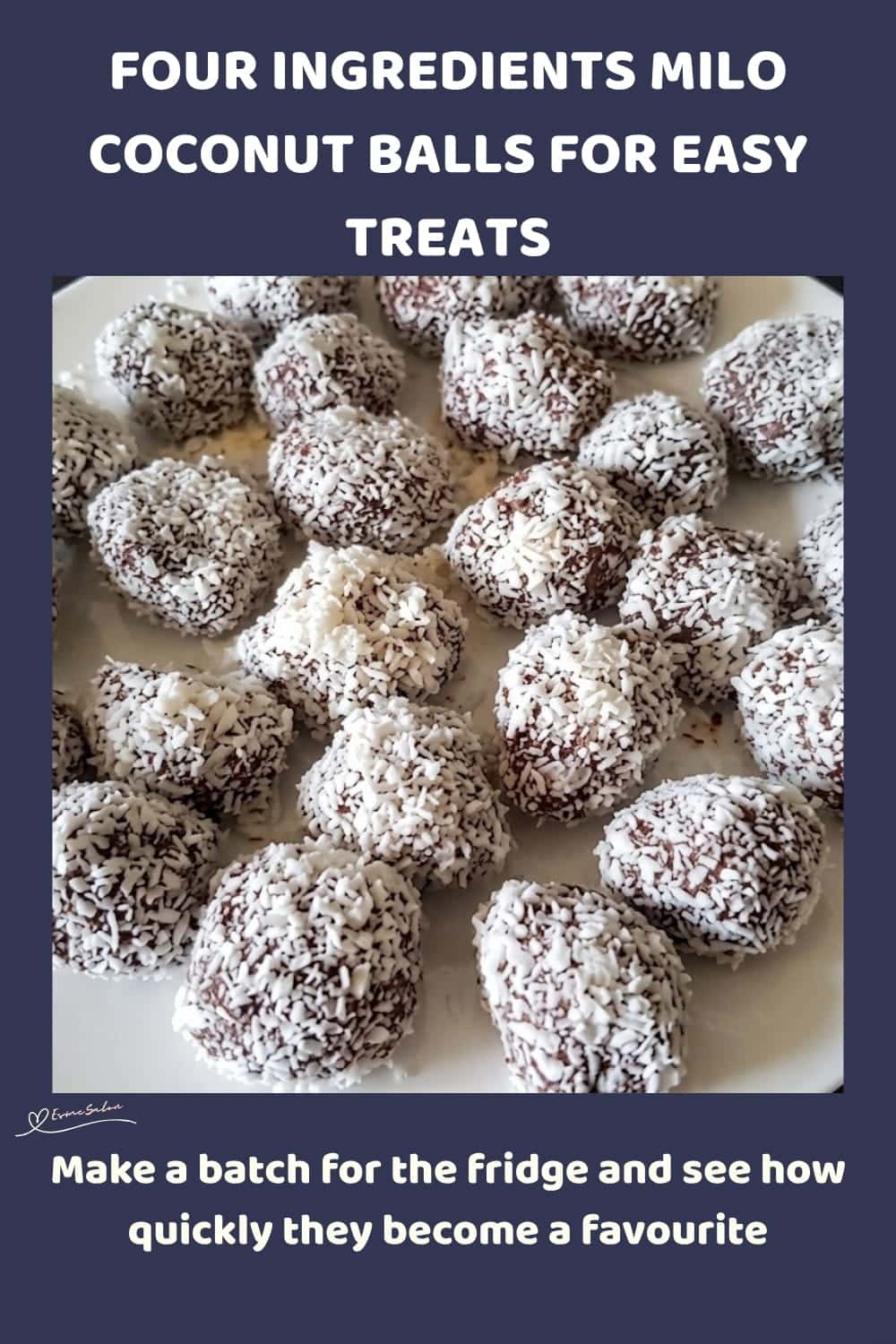 An image of a plate filled with Milo Coconut Balls, only 4 simple ingredients