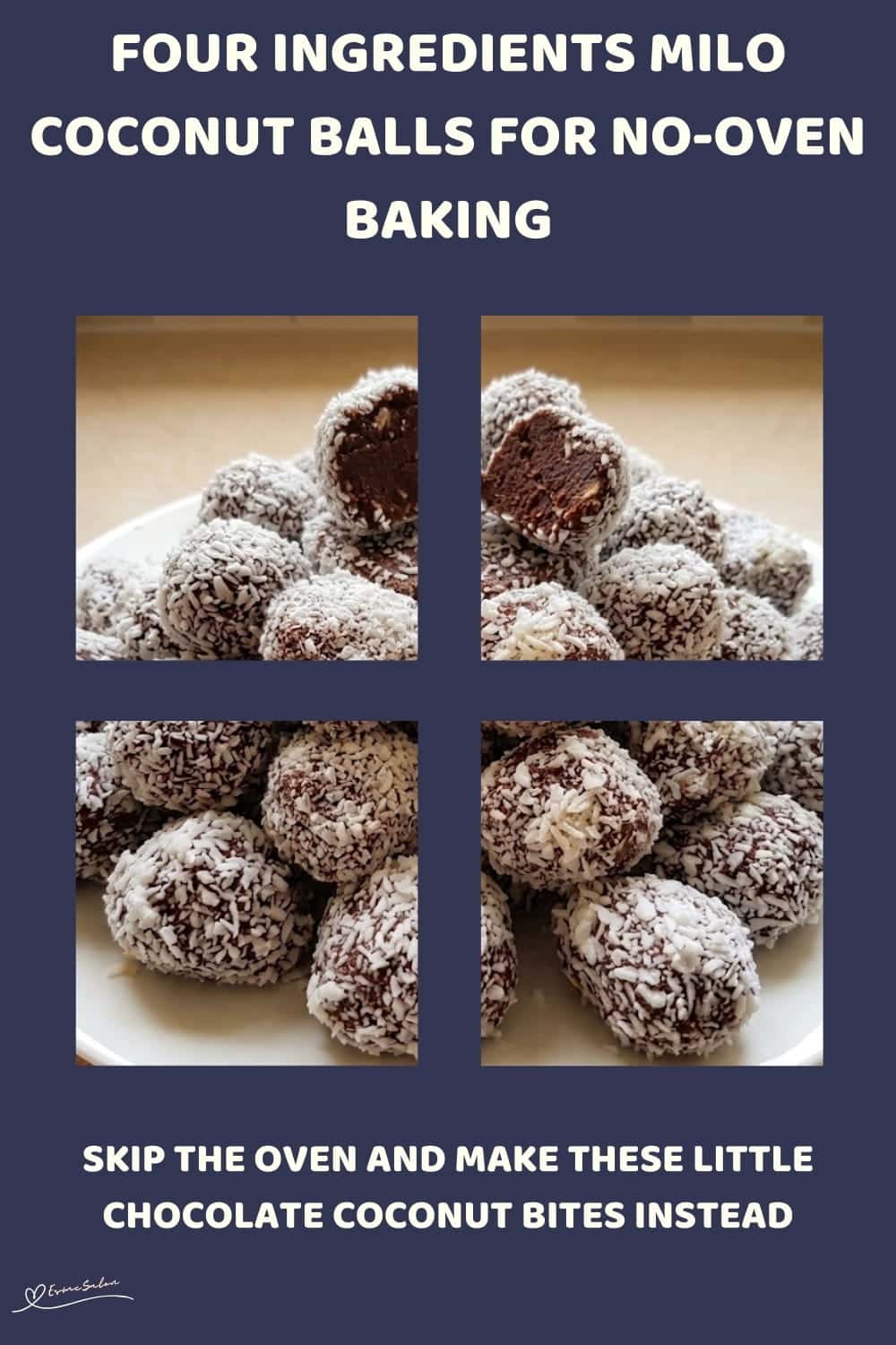 An image of a plate filled with Milo Coconut Balls, only 4 simple ingredients