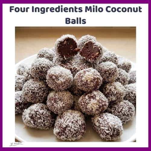 An image of a plate filled with Milo Coconut Balls, only 4 simple ingredients