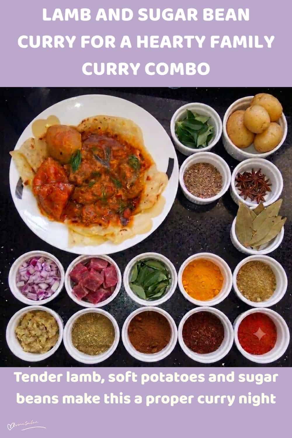 An image of a plate with Lamb and Sugar Bean Curry combined in one meal with naan