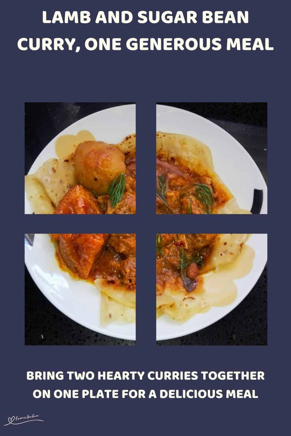 An image of a plate with Lamb and Sugar Bean Curry combined in one meal with naan