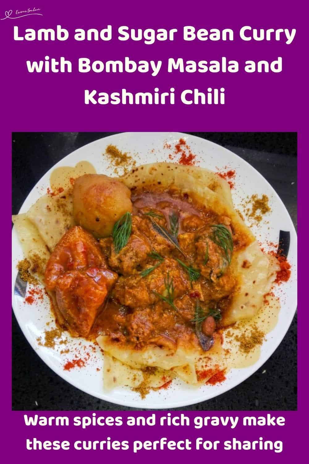 An image of a plate with Lamb and Sugar Bean Curry combined in one meal with naan